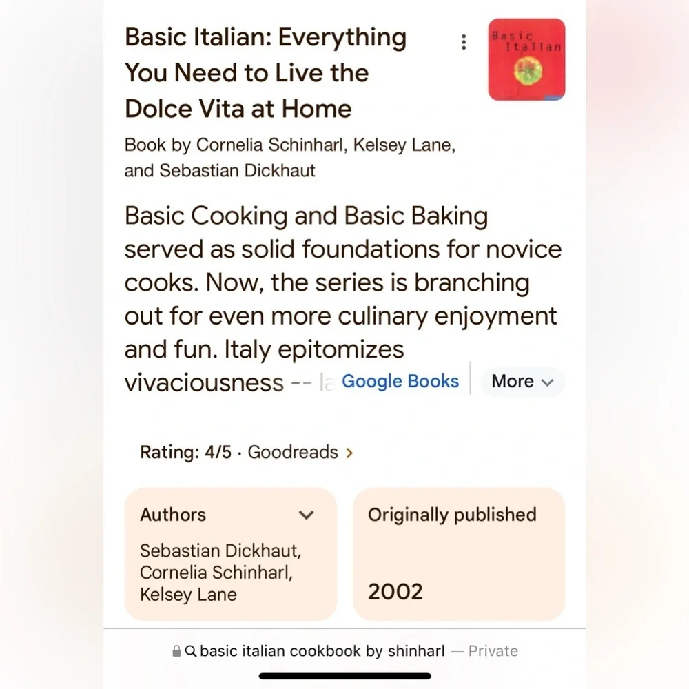 Unused! Basic Italian CookBook Baking Dolce Vita by Silverback
